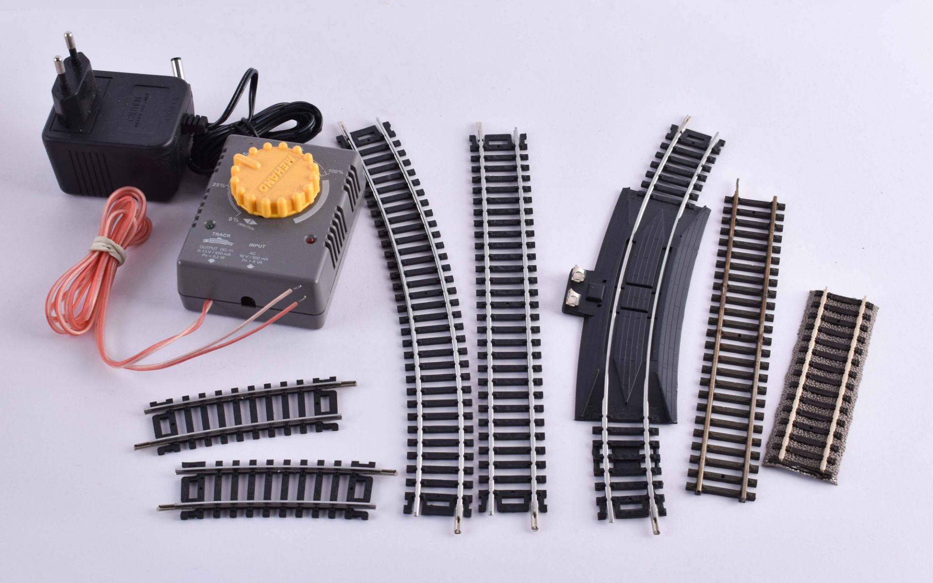 A group of model railway accessories