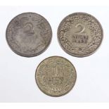 1 und 2 Reichsmark 1925 A und 1926 A, E