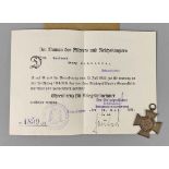 Ehrenkreuz für Kriegsteilnehmer mit Urkunde