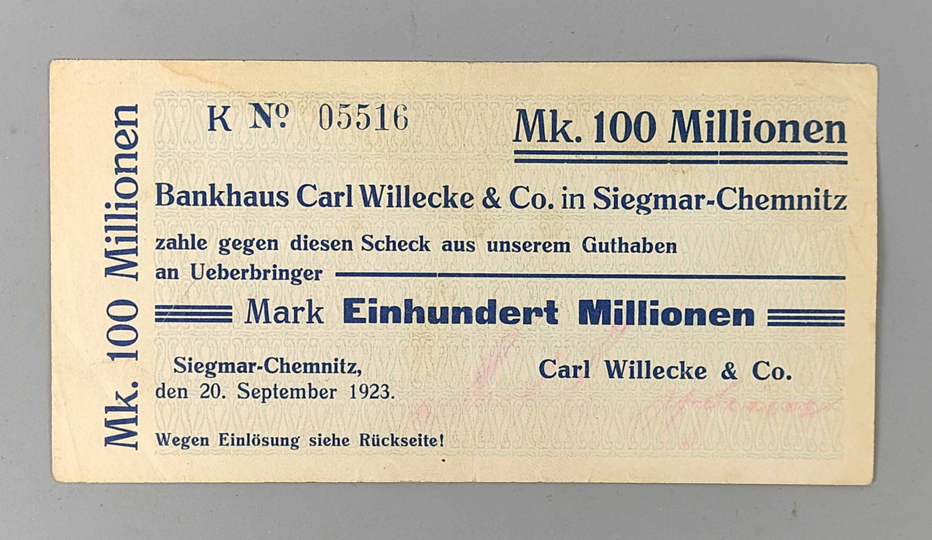 100 Mio Bankhaus Carl Willecke & Co 1923