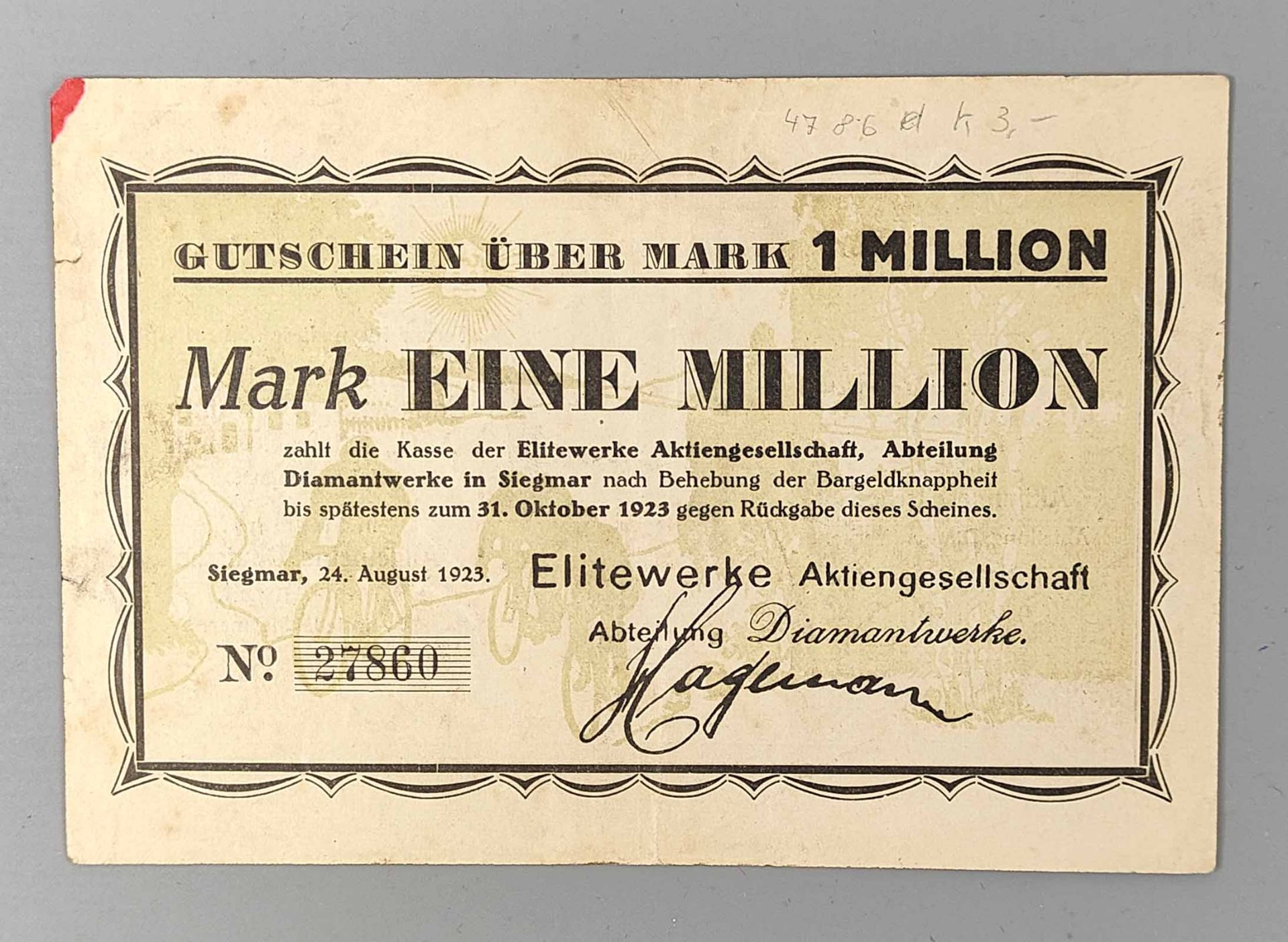 1 Mio Elitewerke AG Abt. Diamantwerke 1923