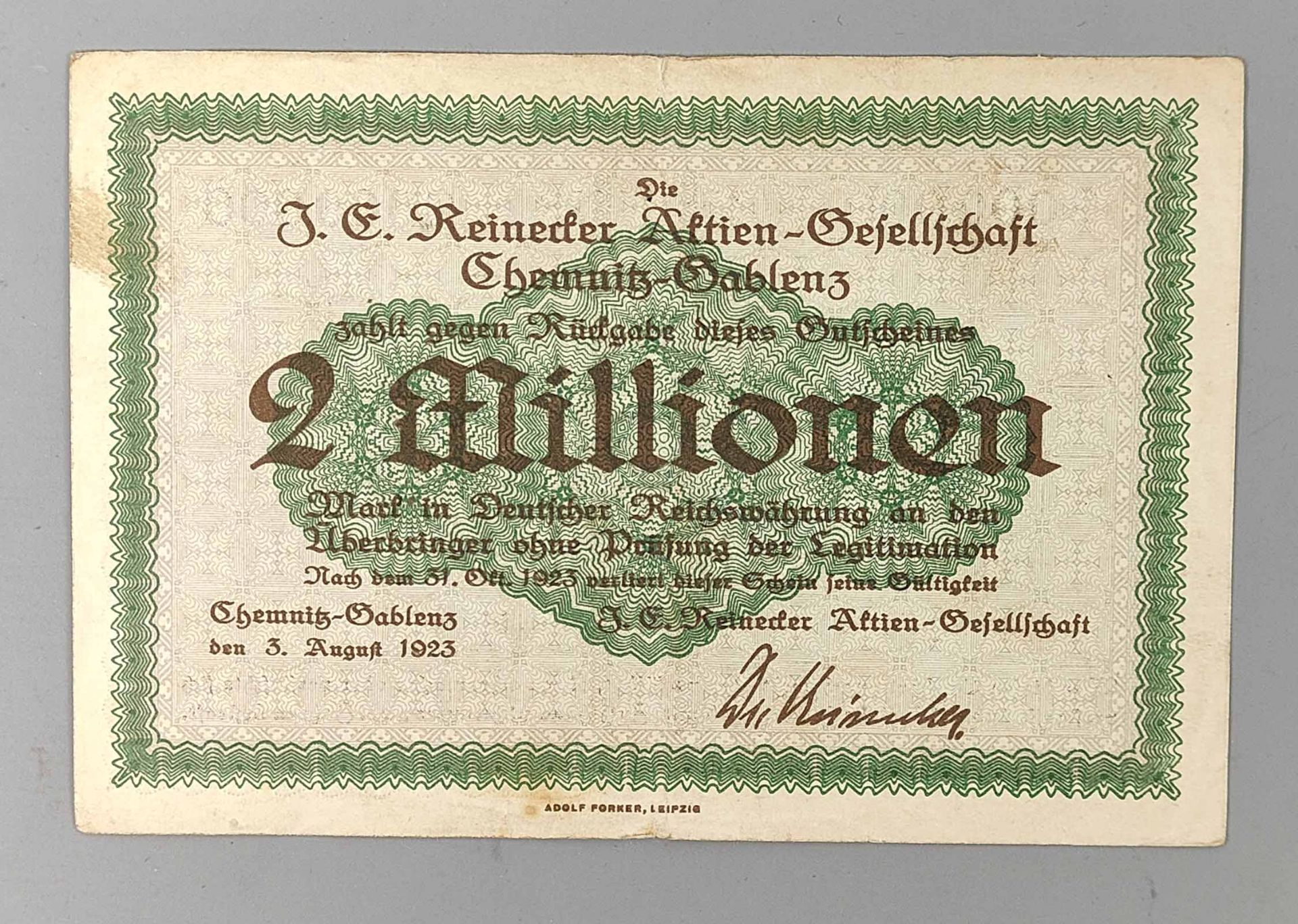 2 Mio J.E. Reinecker AG Chemnitz 1923
