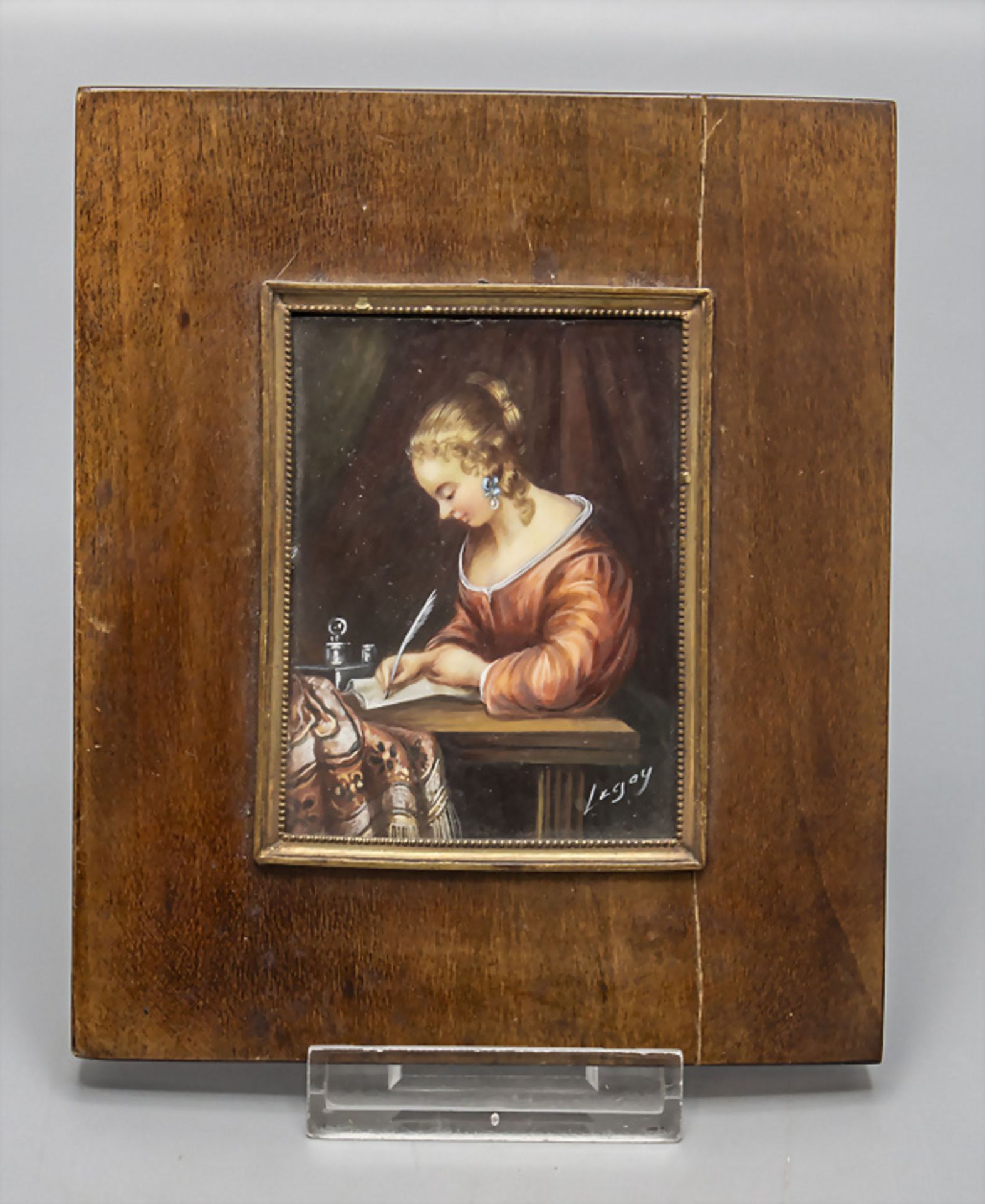Miniatur Porträt einer jungen Frau / A miniature portrait of a young woman writing a letter, ...
