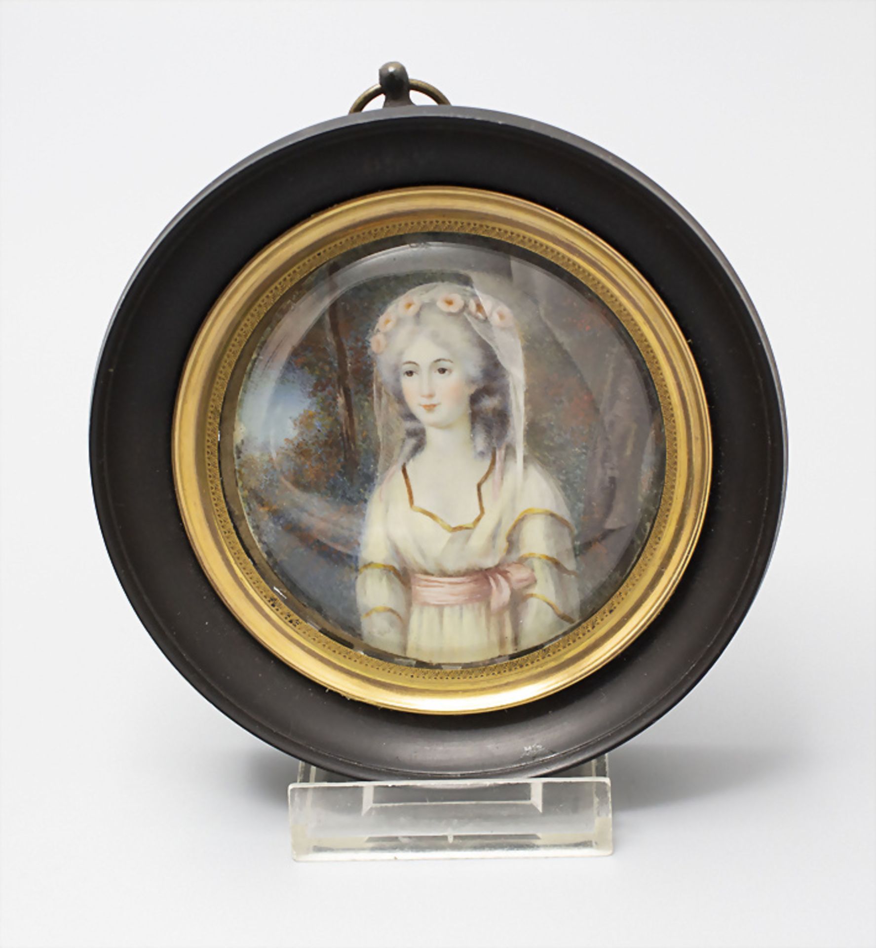 Miniatur Porträt einer jungen Braut / An miniature portrait of a young bride, Frankreich, 19. Jh.