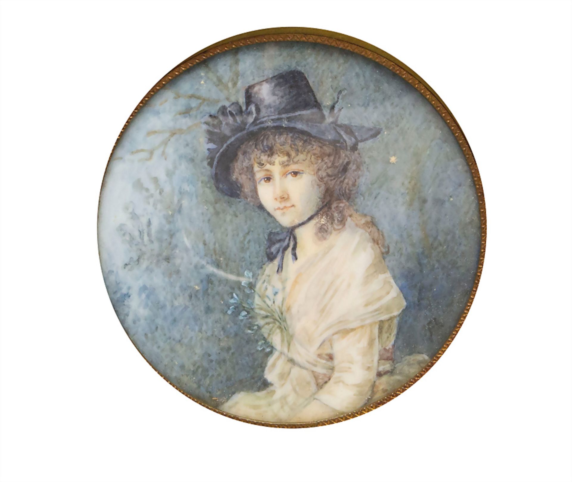 Miniatur Porträt einer jungen Frau mit schwarzem Hut / A miniature portrait of a young woman ... - Bild 2 aus 4