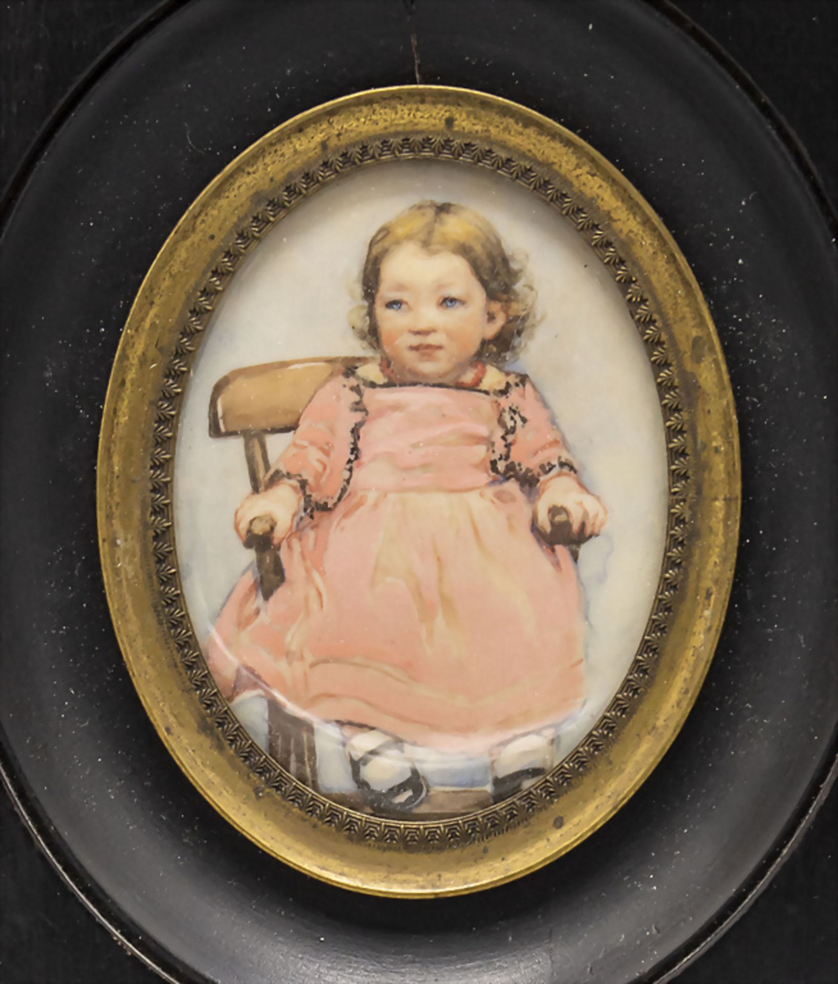 Miniatur Porträt eines kleinen Mädchens im rosa Kleid / A miniature portrait of a young girl ... - Bild 2 aus 3