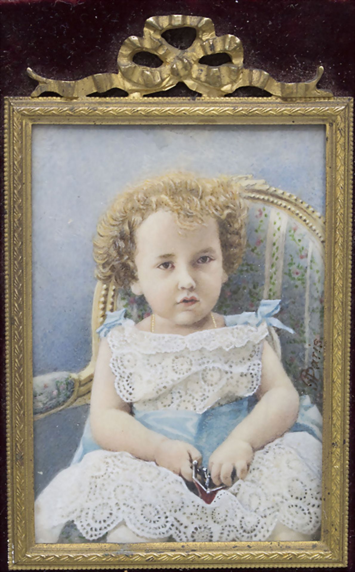 Miniatur eines kleinen Mädchens mit einer Geldbörse / A miniature portrait of a young girl ...