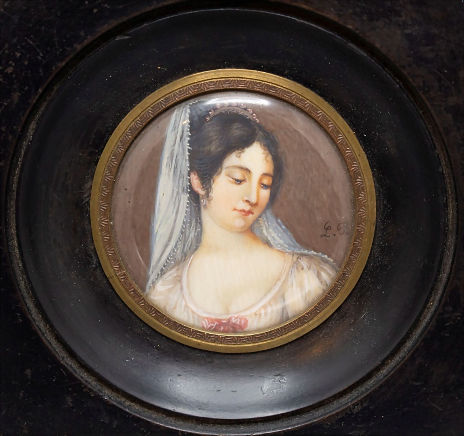 Miniatur Porträt einer jungen Dame mit Schleier / A miniature portrait of a young lady wearing ...
