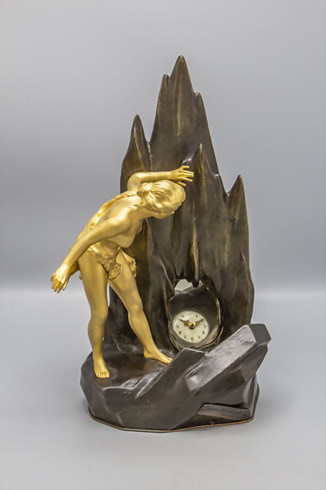 Henri GODET (1863-1937), Jugendstil Bronze Akt mit Grotte Mystérieuse