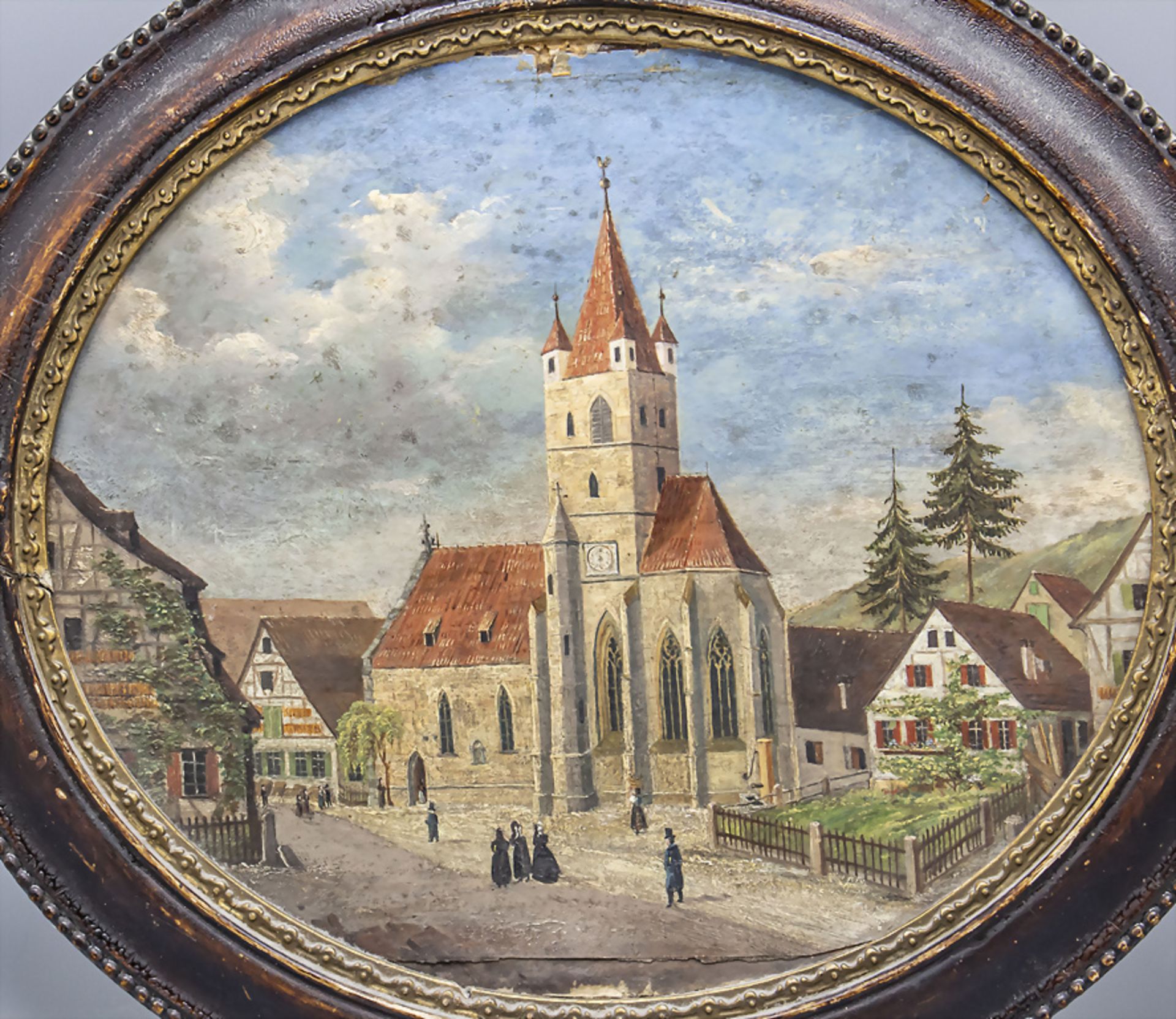 Unbekannter Künstler des 19./20. Jh., 'Süddeutsche Stadtansicht mit Kirche' / 'South German ... - Bild 2 aus 3