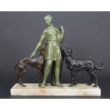 Zoltan KOVATS (1883 - 1952), Art Deko Bronze 'Dame mit Windhunden', Frankreich, um 1920