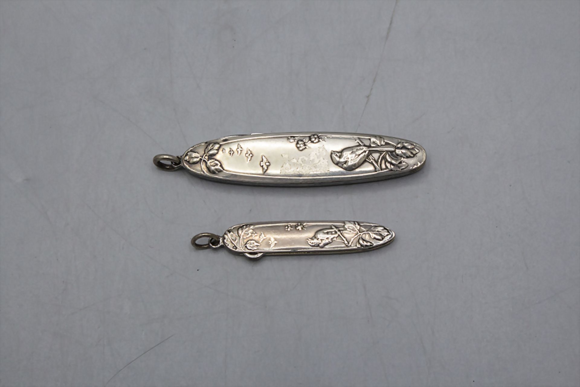 Jugendstil Taschenmesser, Feile und Haken / An Art Nouveau silver pocket knife, file and hook, ...