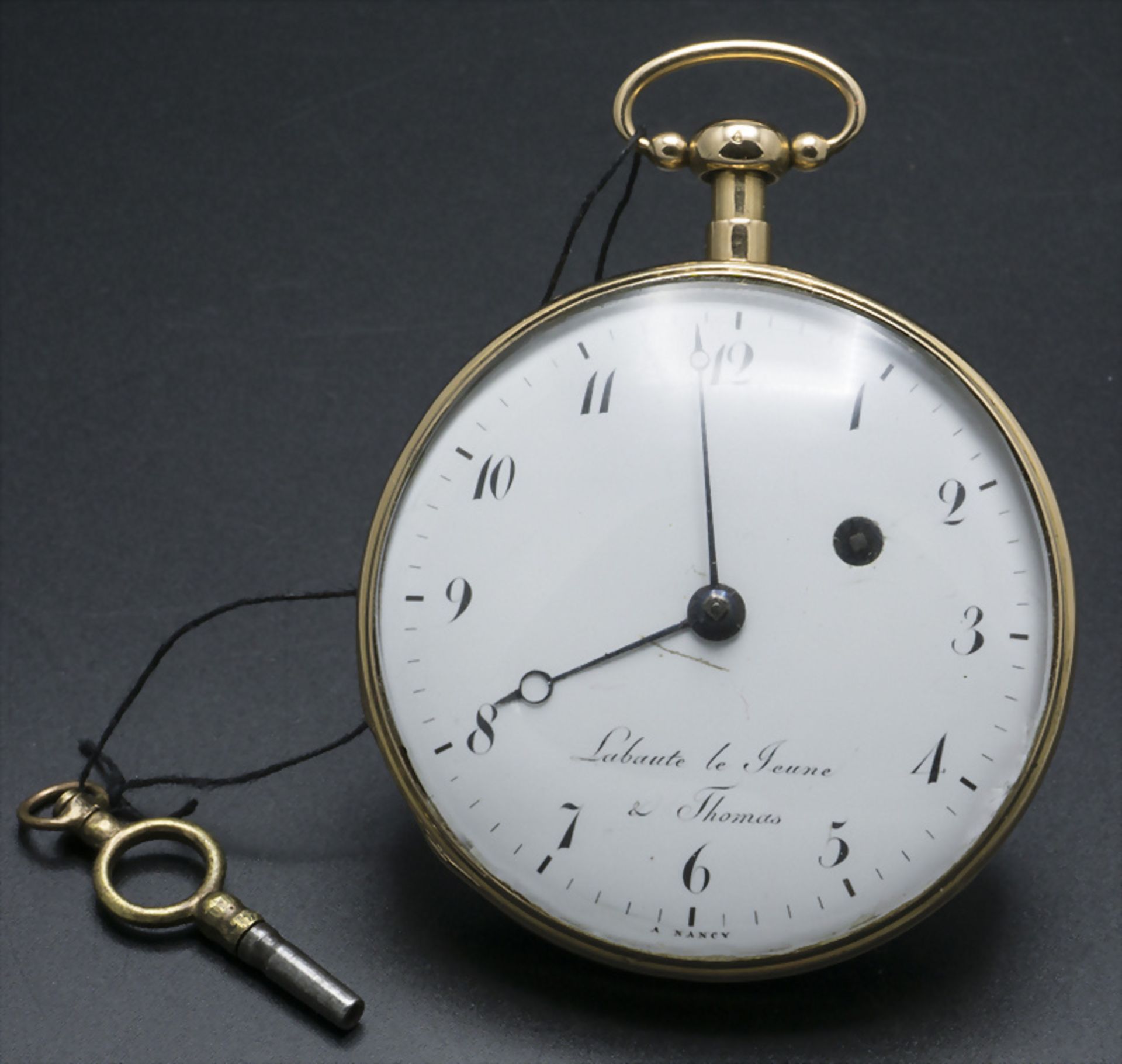 Offene Taschenuhr mit 1/4 Std. Repetition / A 18k gold pocket watch 1/4 quarter repeater, ...