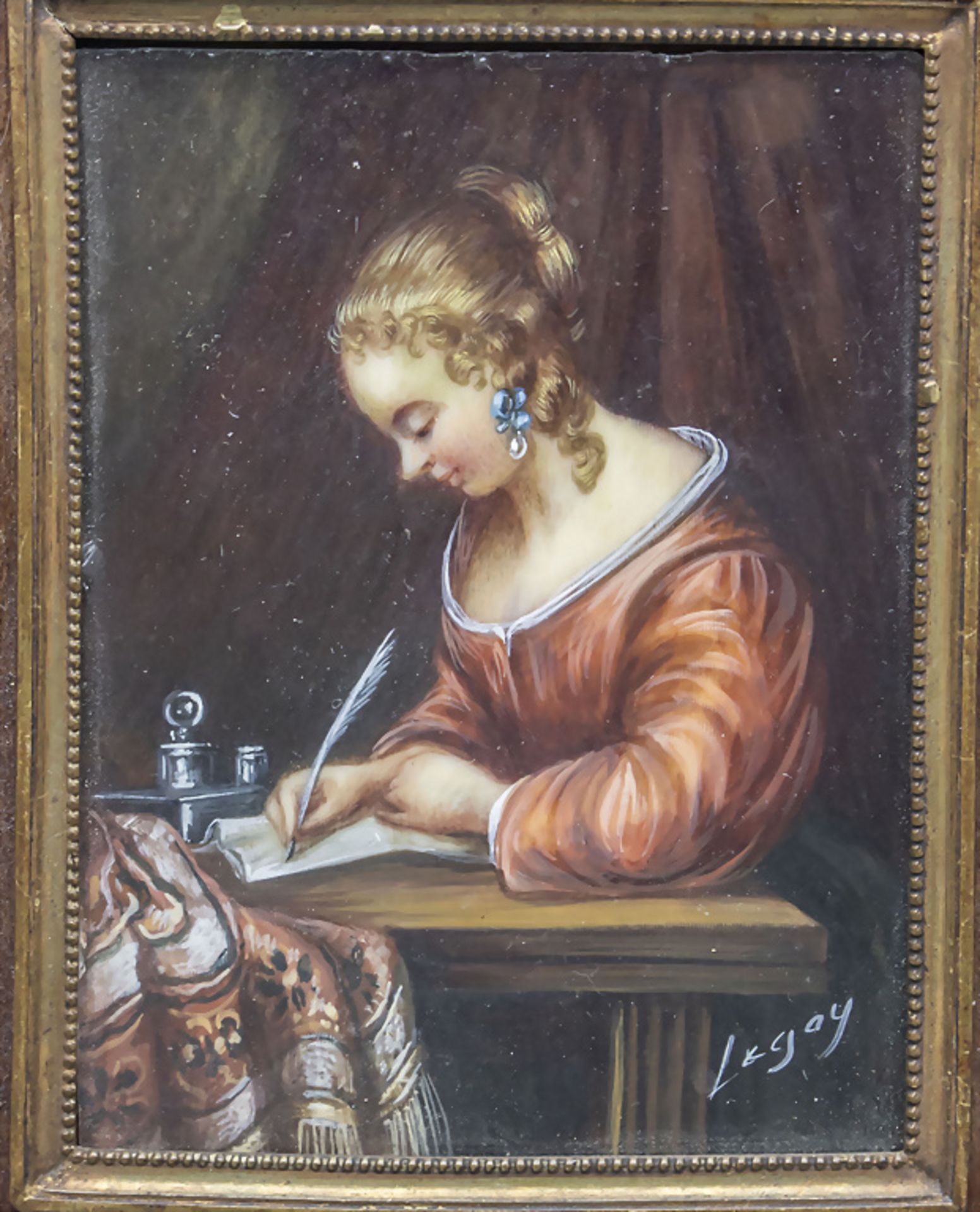 Miniatur Porträt einer jungen Frau / A miniature portrait of a young woman writing a letter, ... - Bild 2 aus 3