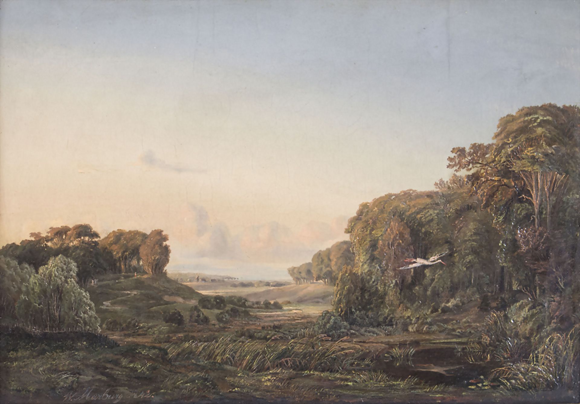 W. MARBURG, Landschaft mit Storch / A landscape with stork, 1842