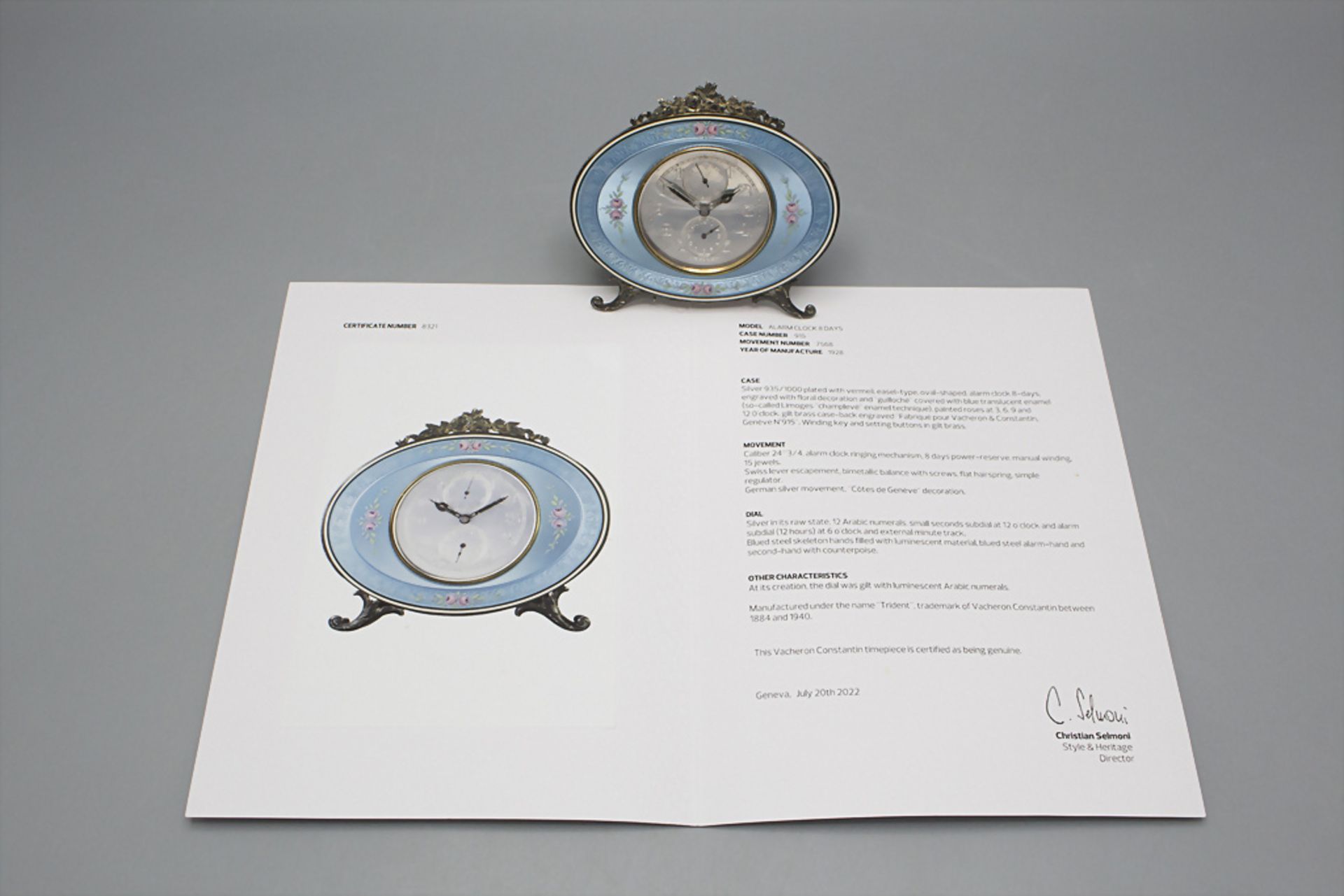 Wecker / A silver alarm clock, Vacheron Constantin, Schweiz / Swiss, 1928 - Image 6 of 9