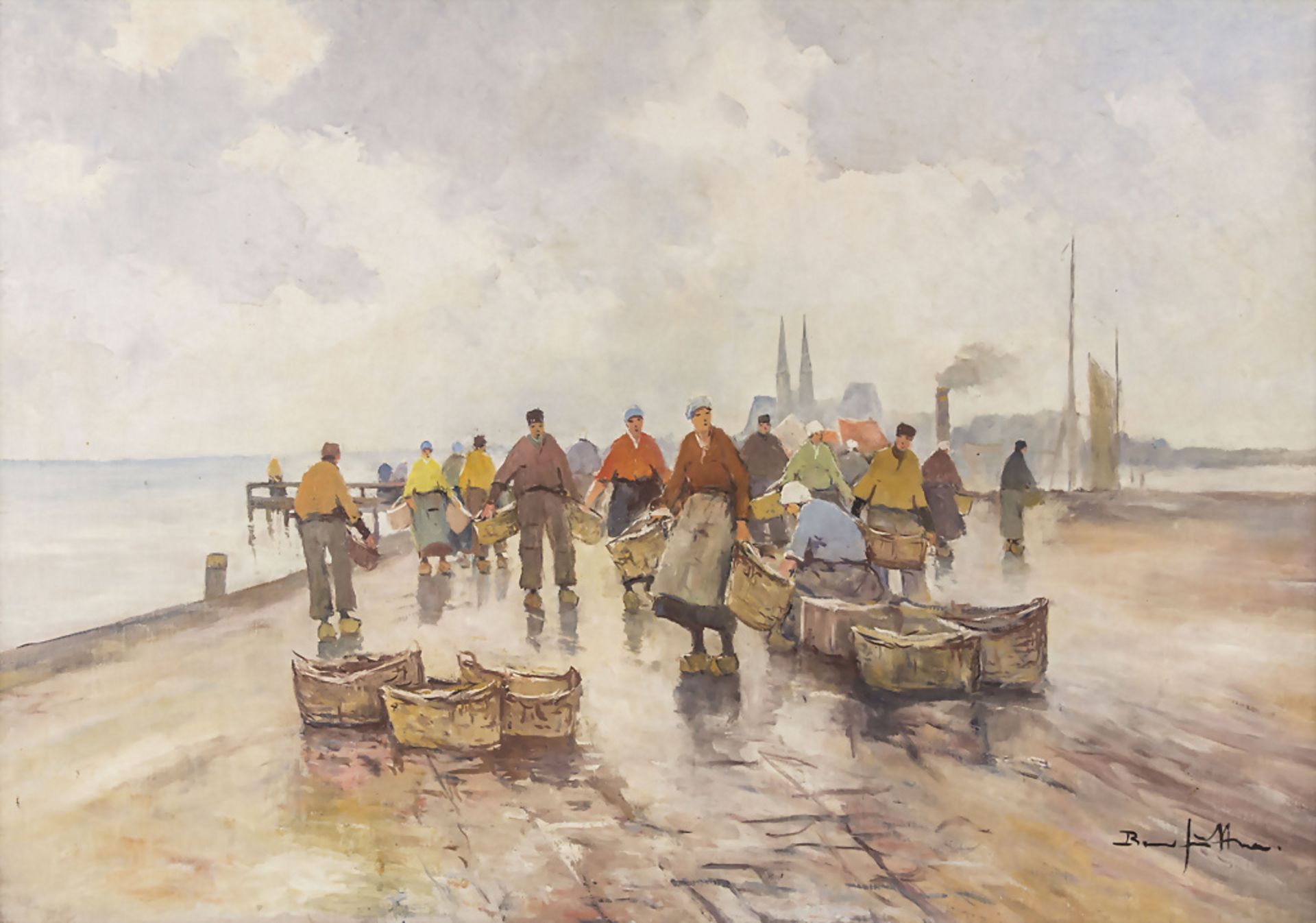 Bruno JÜTTNER (1880 Wernigerode-1965), 'Fischer am Kai' / 'Fishermen on the quay'