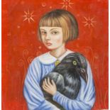 Unbekannter Künstler des 20. / 21. Jh., 'Mädchen mit Rabe' / 'A girl with a raven', in ...