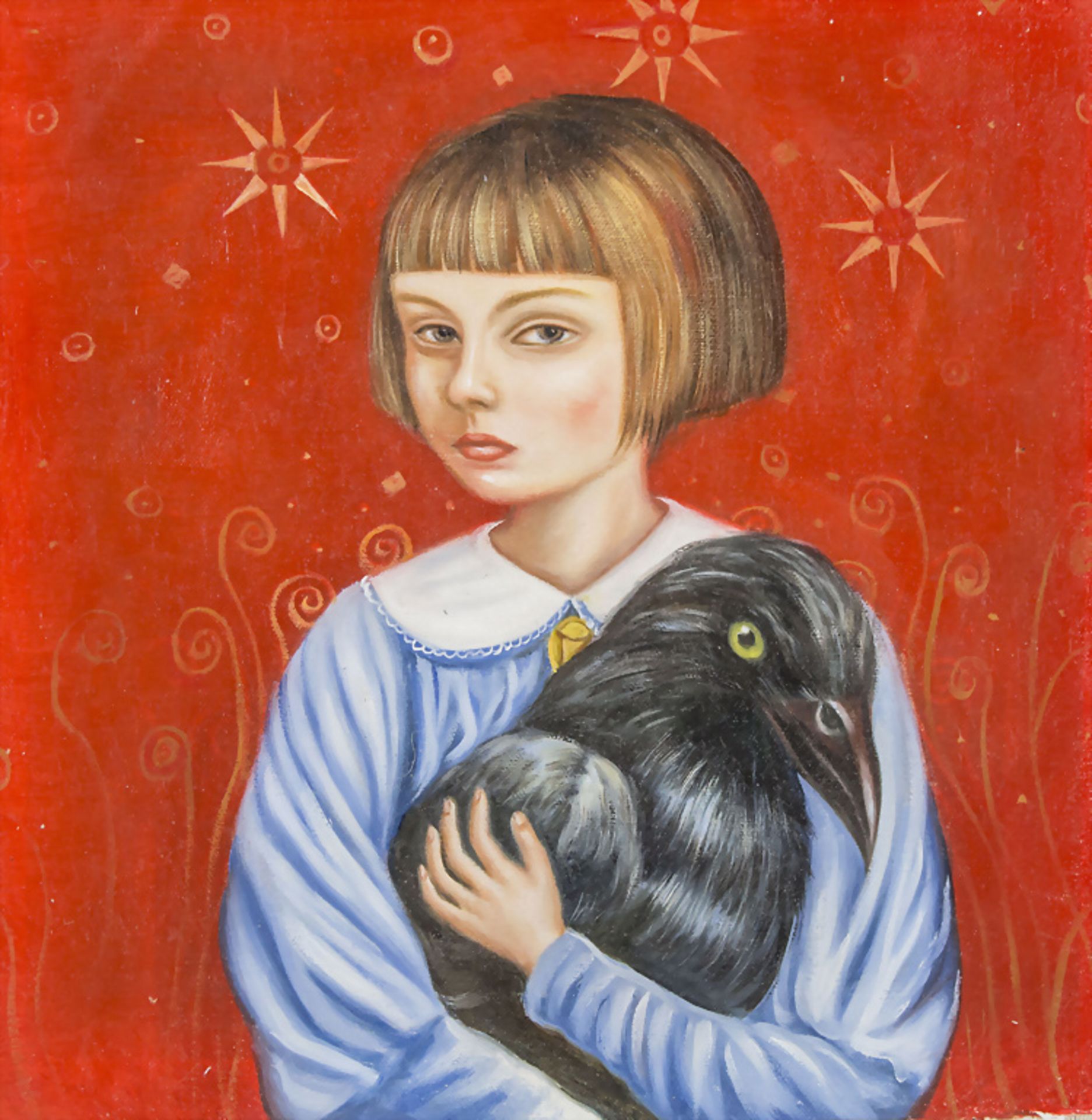 Unbekannter Künstler des 20. / 21. Jh., 'Mädchen mit Rabe' / 'A girl with a raven', in ...