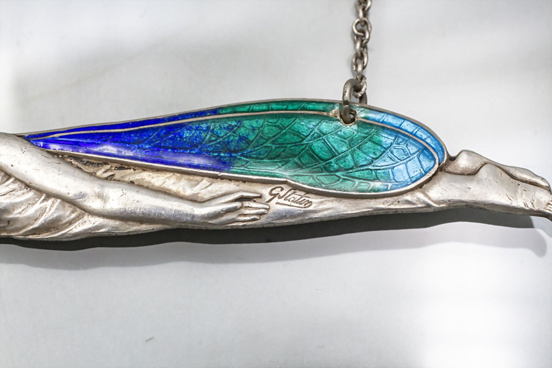 Jugendstil Kollier / An Art Nouveau silver and enamel collier, wohl um 1920 - Image 3 of 5