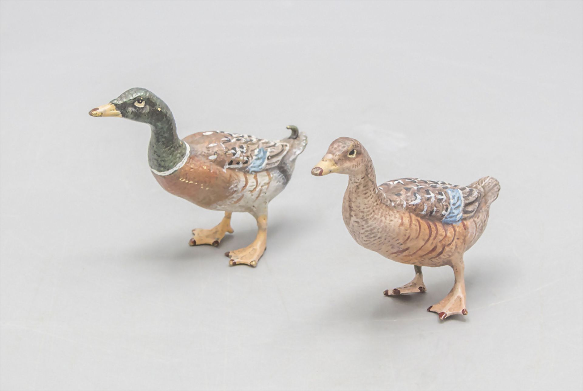 Wiener Bronze 'Stockentenpaar' / Two Vienna bronze sculptures of mallard ducks, Wien, um 1900