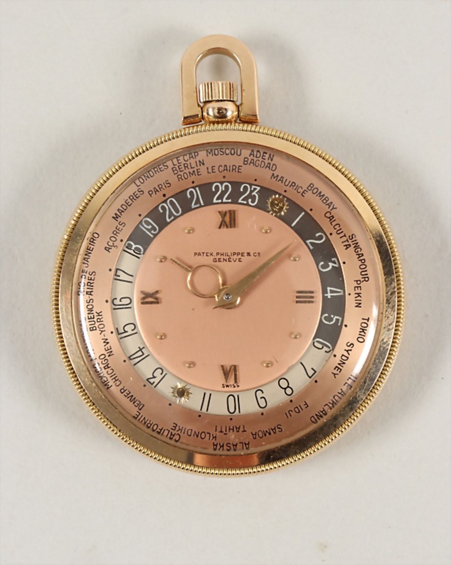 Weltzeituhr / An 18 ct gold world time pocket watch, Patek Phillippe & Co., Genf / Genève, um 1945 - Image 5 of 5