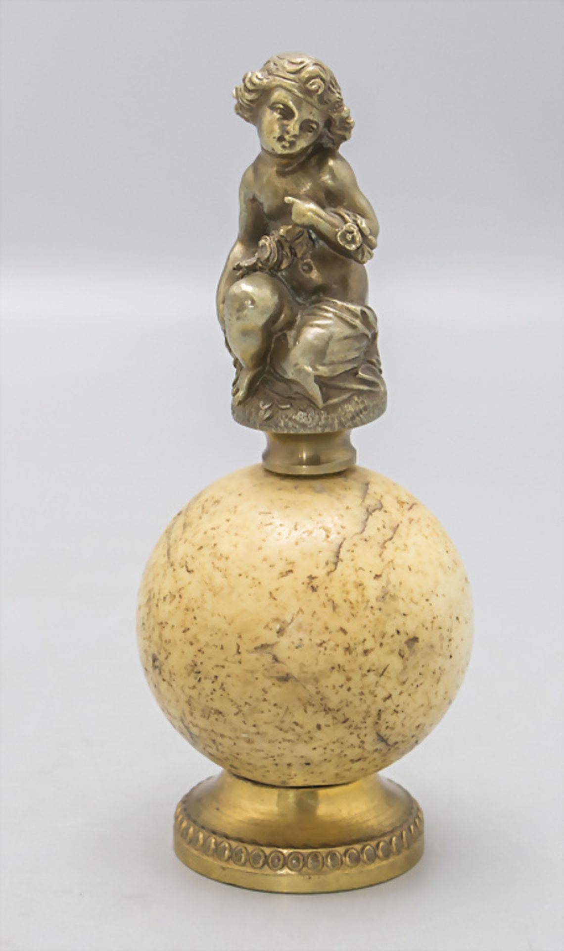 Bronze Mädchen mit Blumengirlande auf Kugel / A bronze girl with a flower garland on a ball, ...