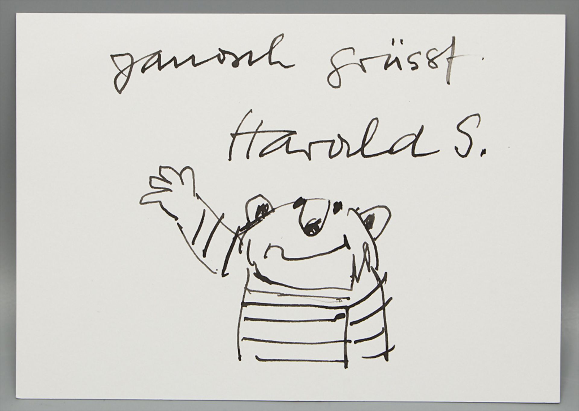 Autograph und Zeichnung von Horst Eckert (*1931) bzw. JANOSCH