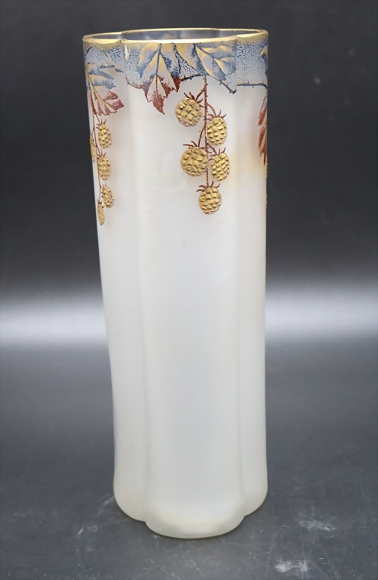 Jugendstil Vase mit Brombeeren / An Art Nouveau glass vase with blackberries, Mont Joye/Legras ... - Bild 4 aus 6
