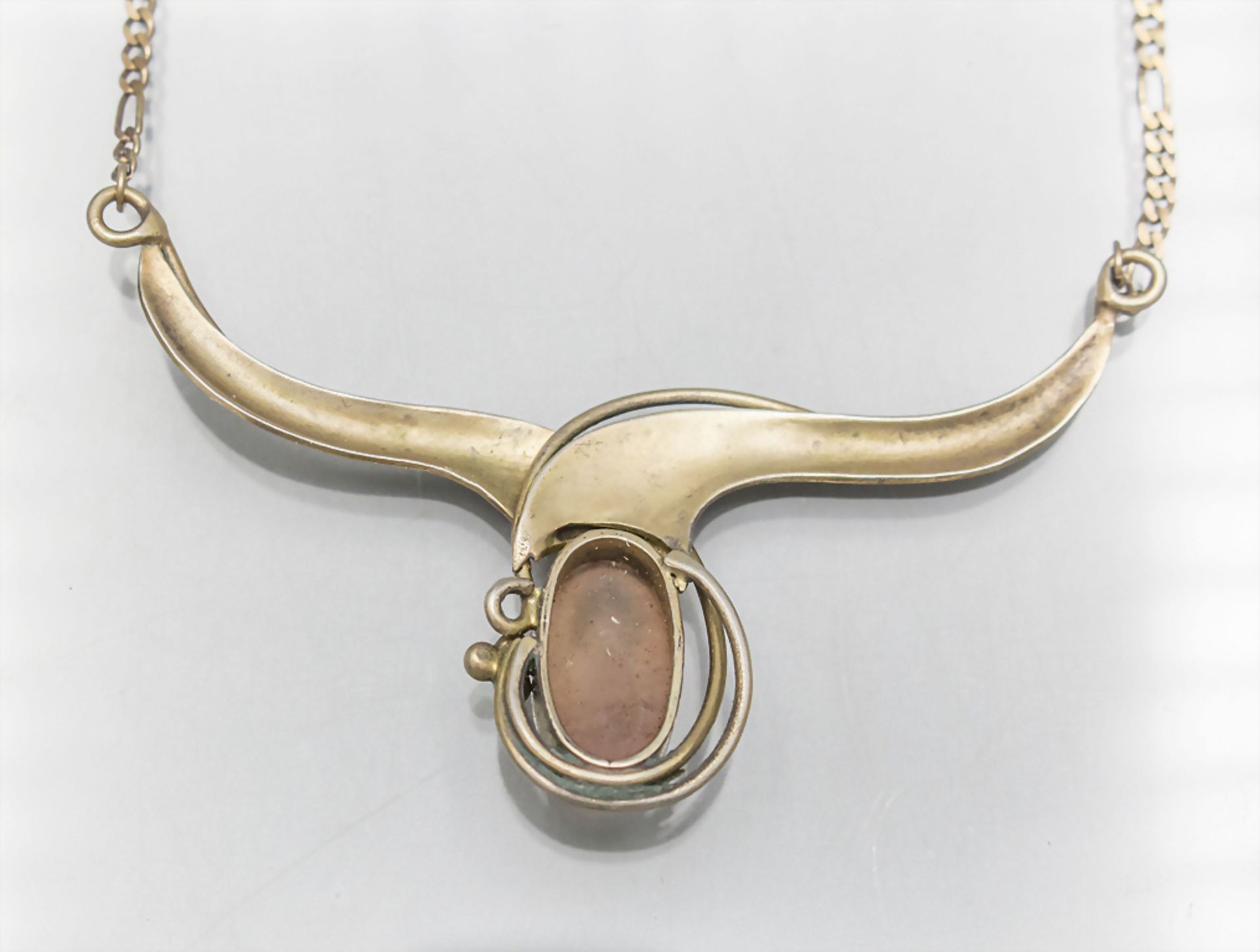 Kollier mit Rosenquarz / A gilded silver collier with rose quartz, um 1960 - Bild 2 aus 5