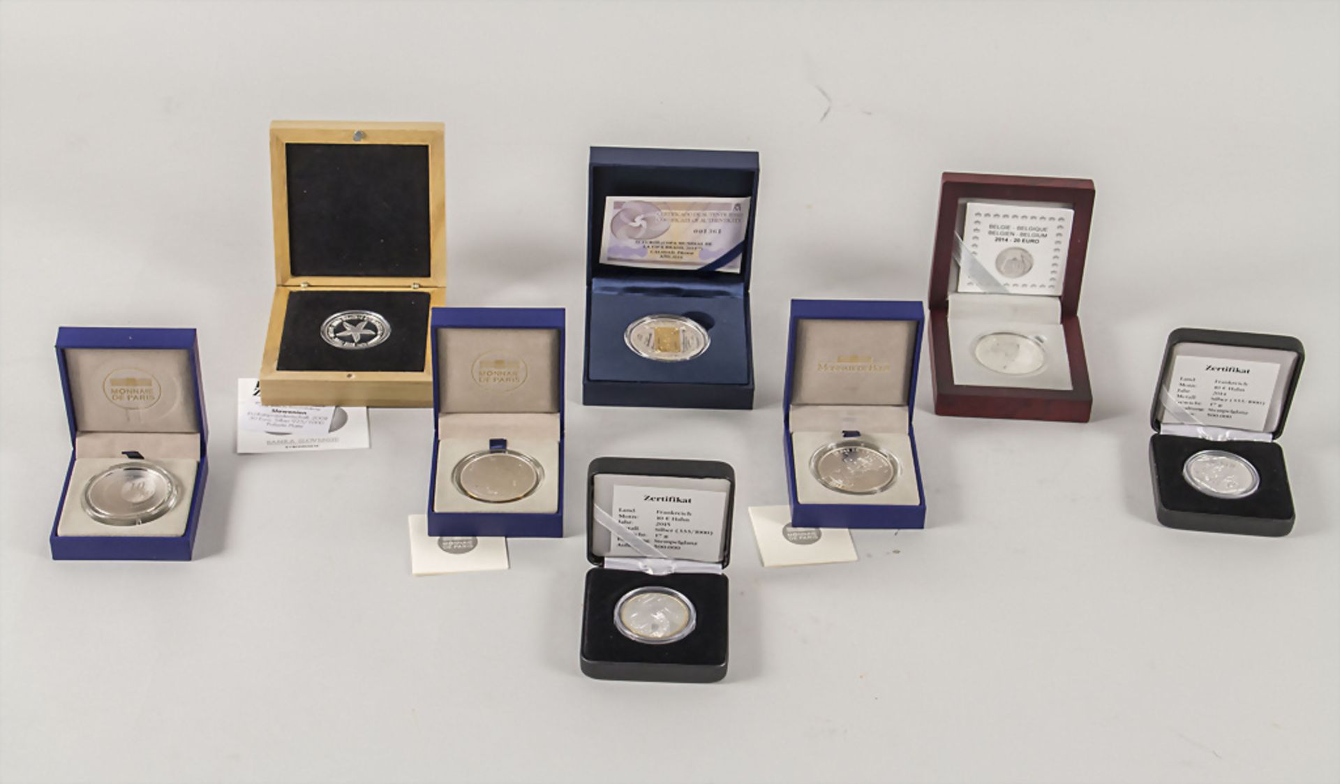 8 Gedenkmünzen / 8 commemorative coins, Frankreich, Belgien, Slowenien