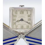 Art Déco Reiseuhr im Etui / An Art Deco silver travel watch with case, West End Watch & Co., ...