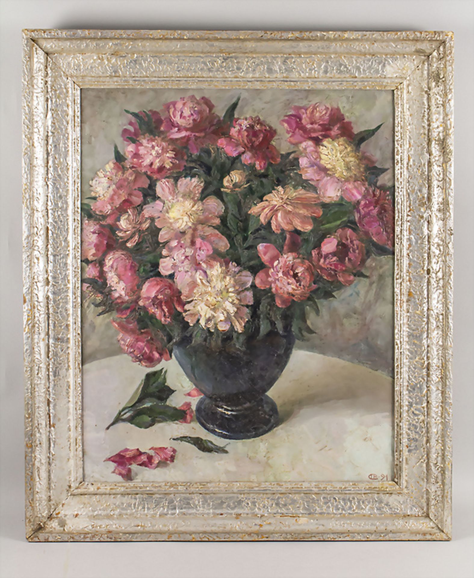 Unbekannter Künstler des 20. Jh., 'Das Pfingstrosenbouquet' / 'The peony bouquet', 1991 - Bild 2 aus 5