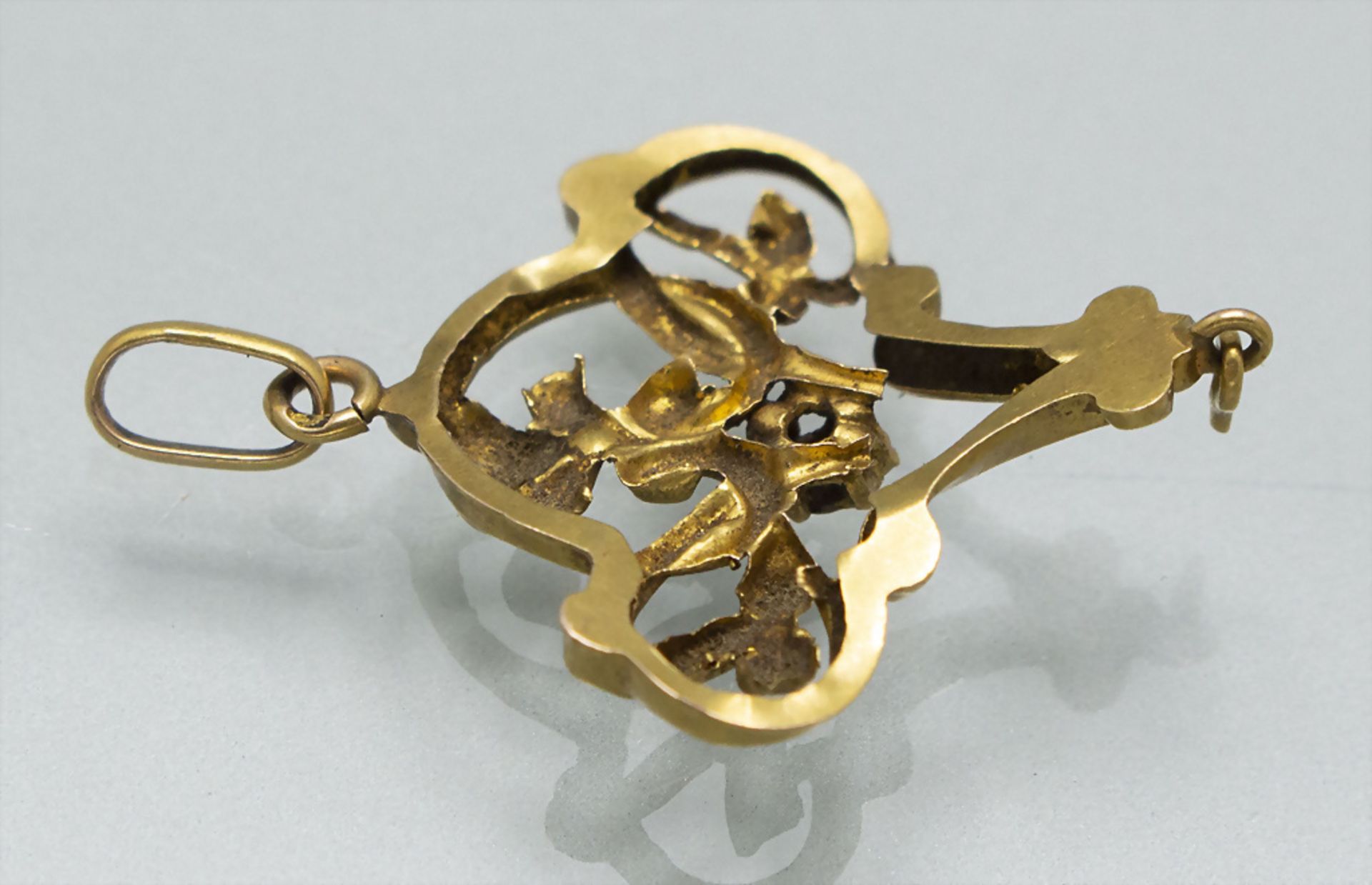 Jugendstil 18 kt Gold Anhänger / An Art Nouveau 18 ct gold pendant, Frankreich, um 1910 - Image 3 of 3