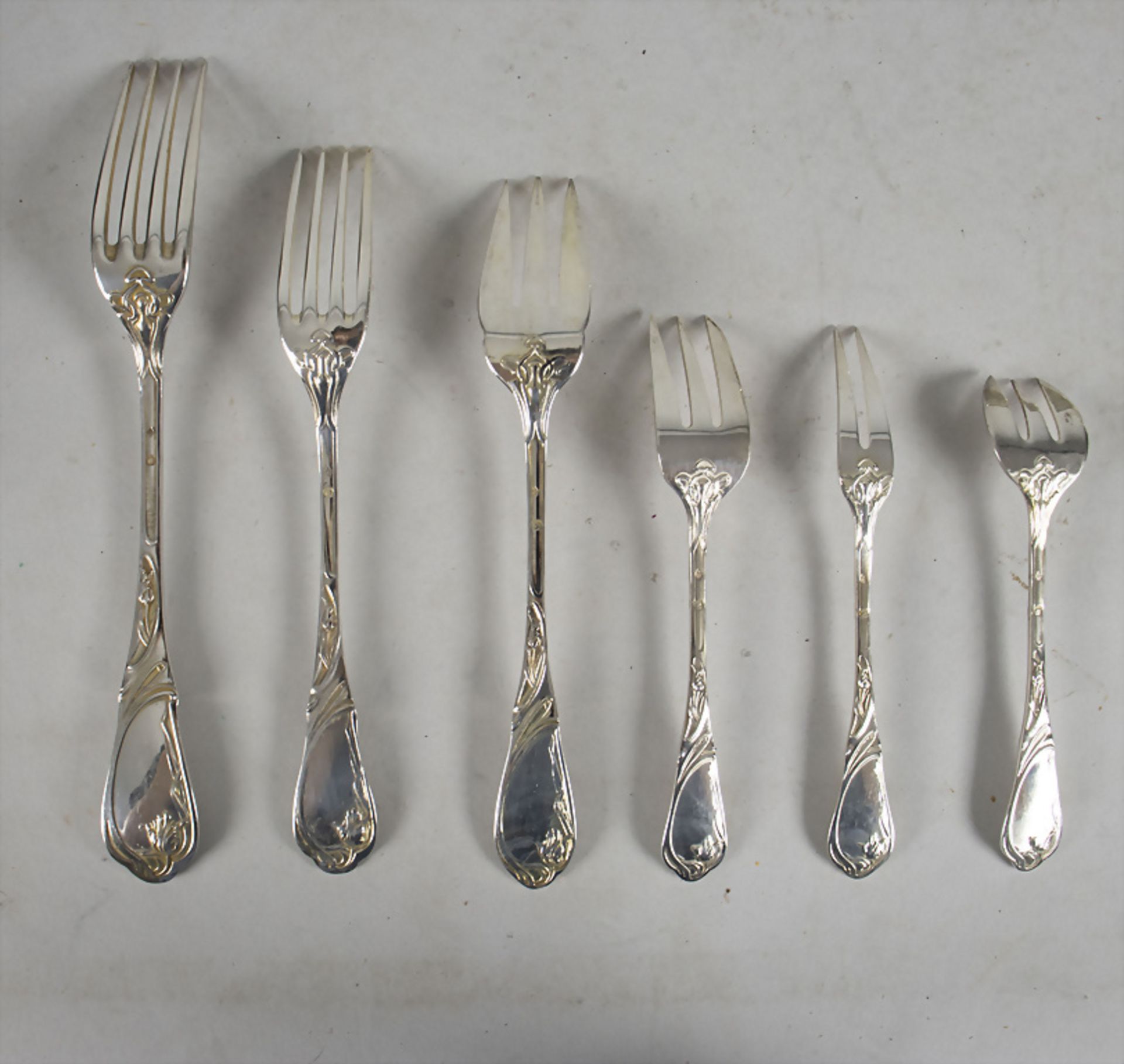 144 tlg. Jugendstil Besteck / A set of 144 pieces of silver Art Nouveau cutlery, MORAND, ... - Bild 3 aus 16