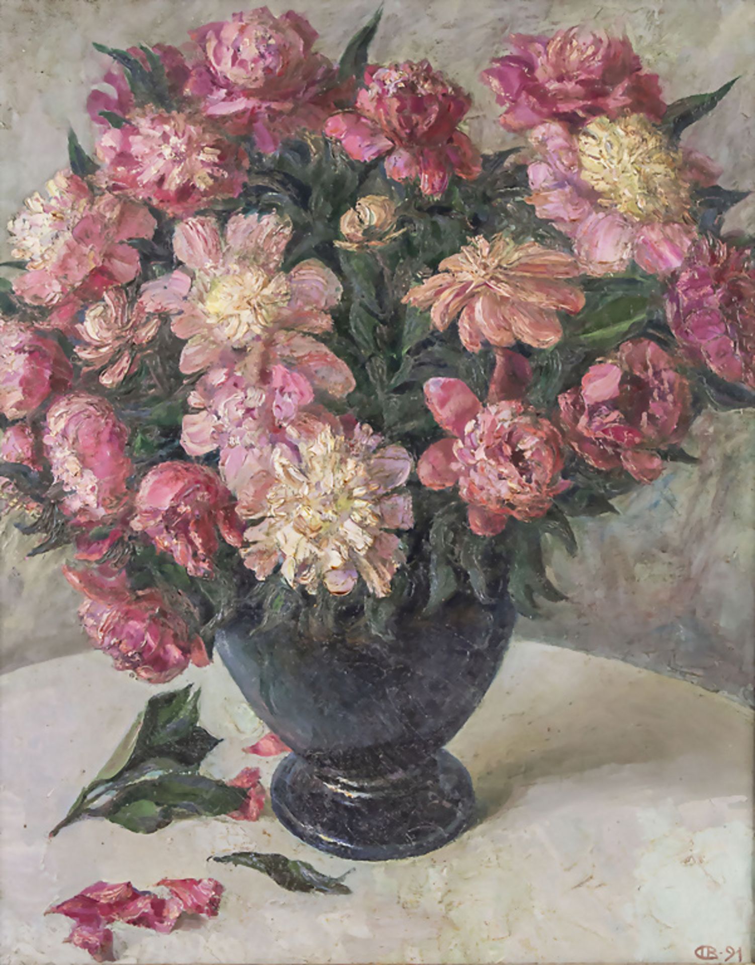 Unbekannter Künstler des 20. Jh., 'Das Pfingstrosenbouquet' / 'The peony bouquet', 1991