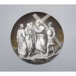 Runde Platte mit Station IV des Kreuzigungsweges Jesus / A plaque with finely painted way of ...