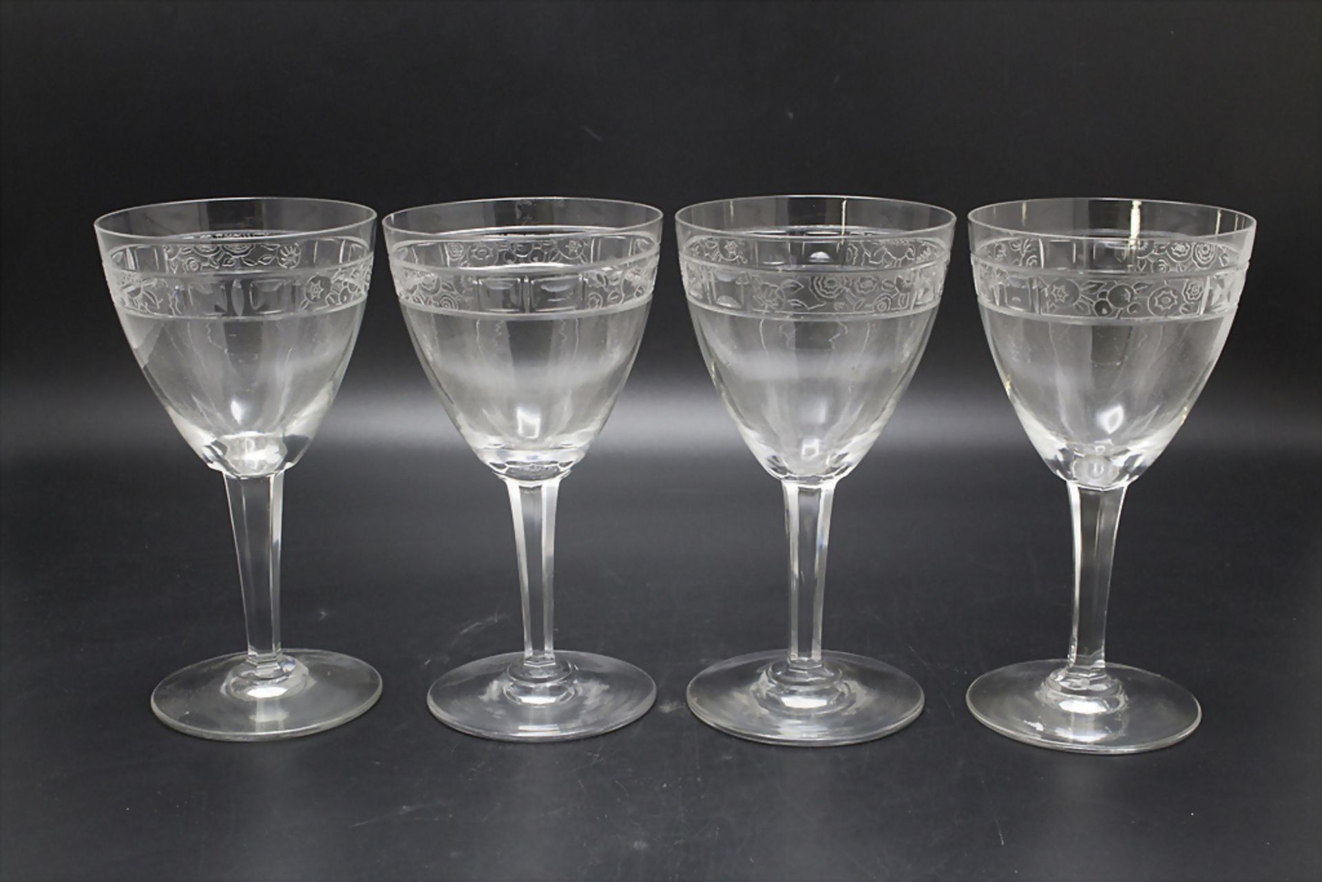 4 Art Déco Weingläser / 4 Art Deco wine glasses, Cristallerie de Nancy, um 1925