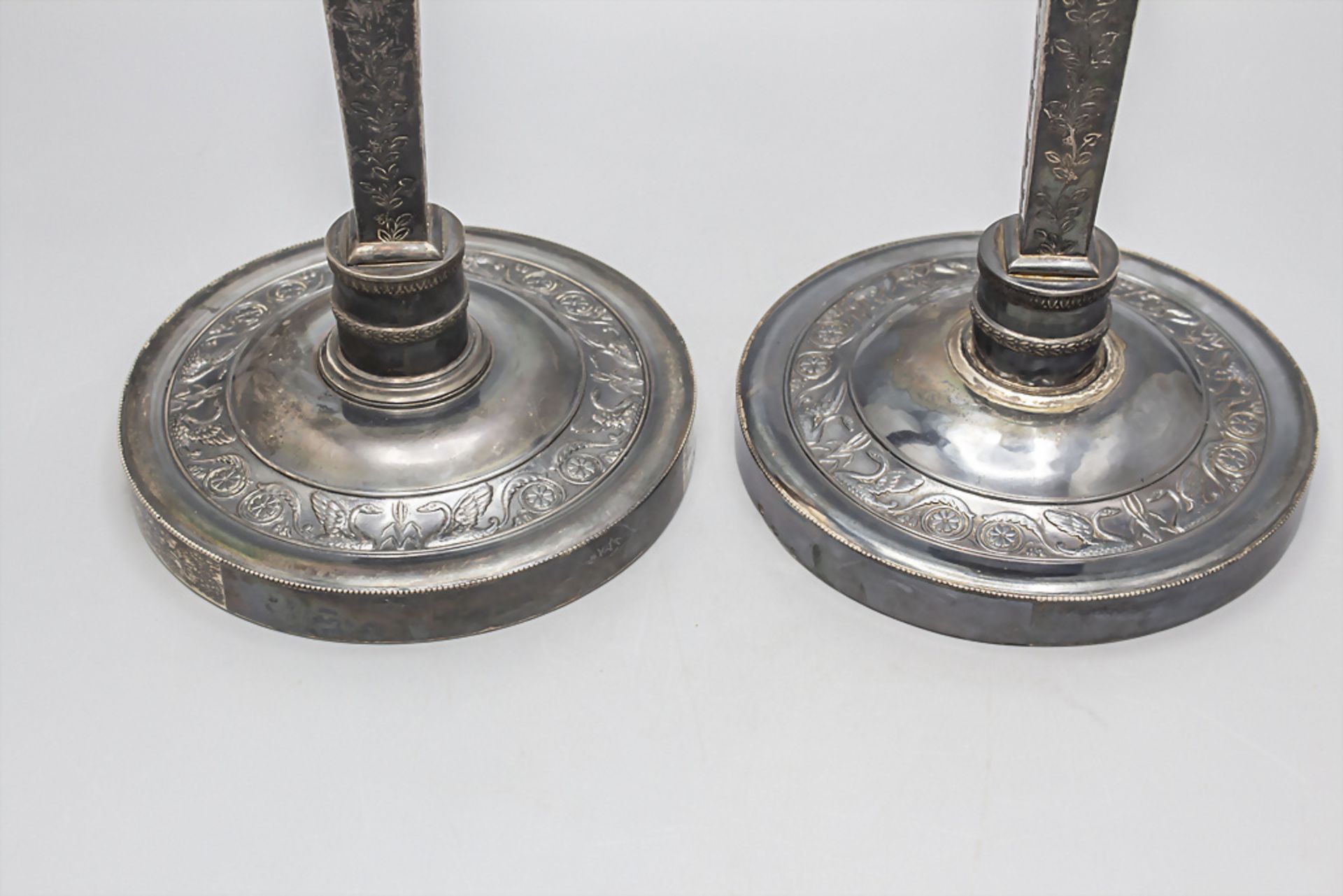 Paar Empire Kerzenleuchter / A pair of silver Empire candlesticks, Denis Garreau, Paris, 1819 - Bild 4 aus 7