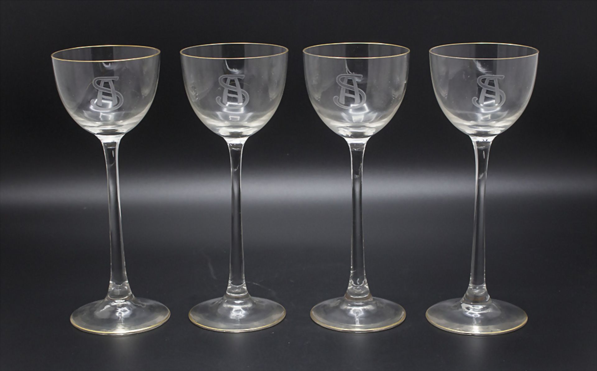 4 Jugendstil Stengelgläser / 4 Art Nouveau glasses, wohl Theresienthal, Anfang 20. Jh.