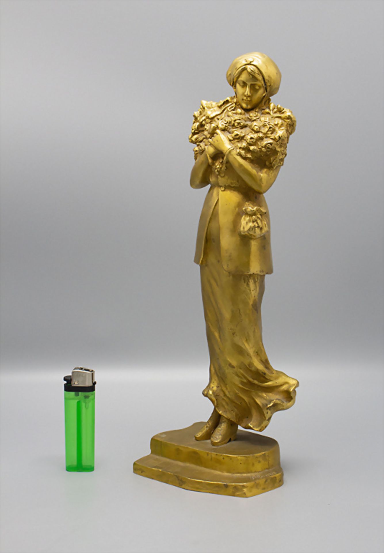 Dominique Alonzo (* Paris), Jugendstil Bronze 'Junge Frau mit Rosen' / An Art Nouveau bronze ... - Image 3 of 8