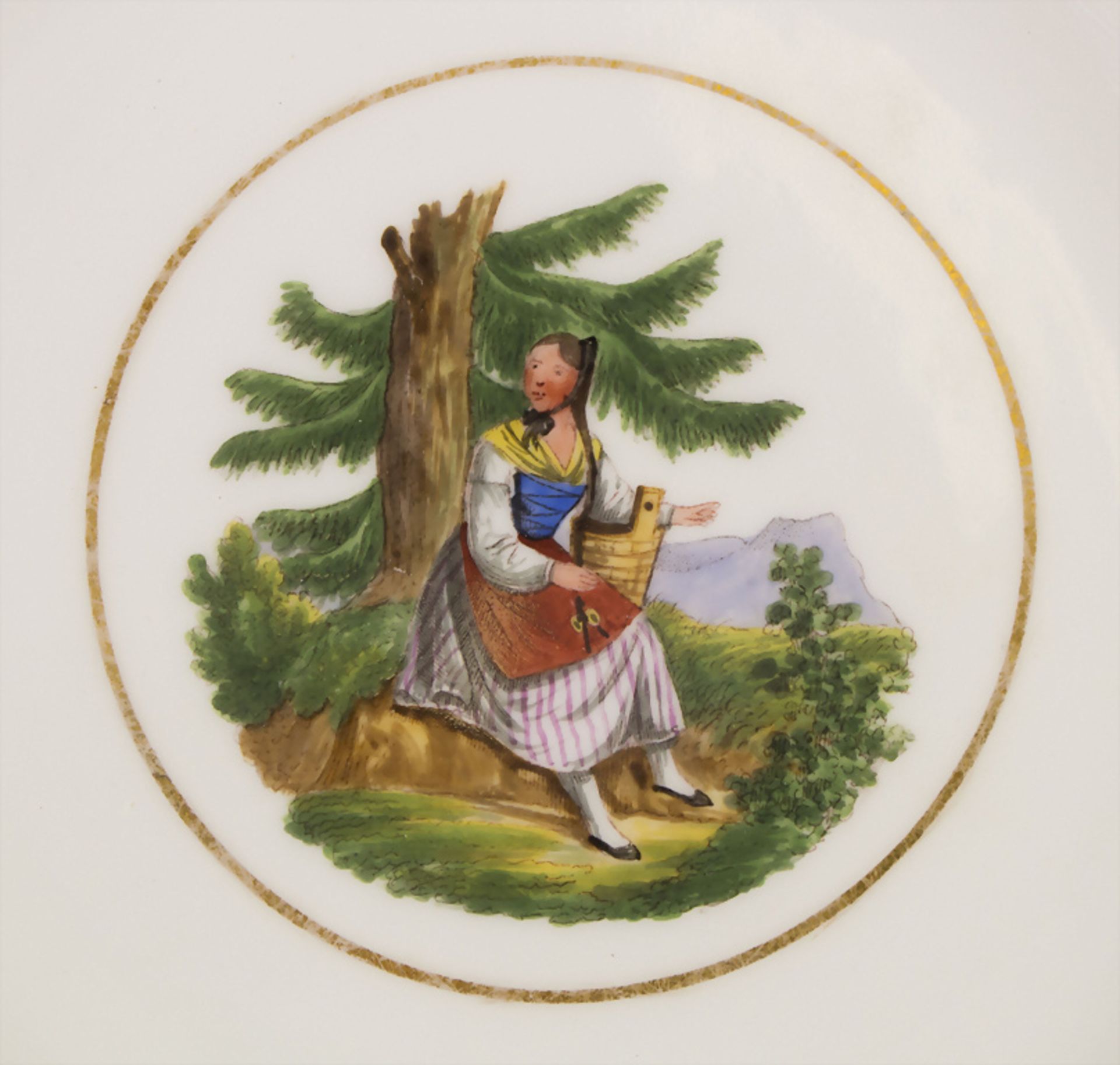 Teller mit junger Schwarzwälderin / A plate with a young Black Forest woman, KPM, Berlin, 19. Jh. - Bild 2 aus 4