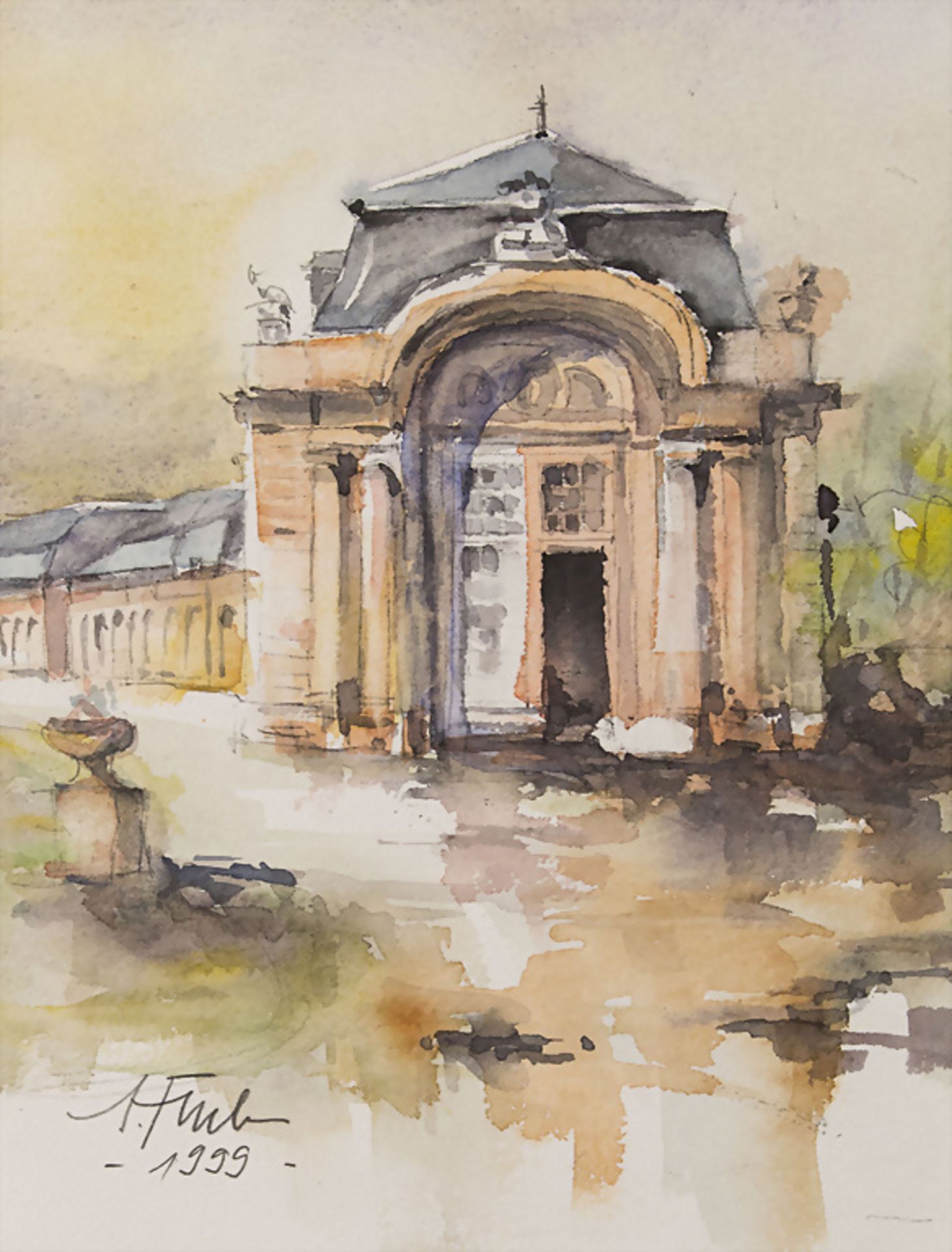 Josef FUCHS (tätig 20.Jh.), Aquarell des Zirkelsbaus des Schwetzinger Schlosses / A watercolor ... - Bild 2 aus 4