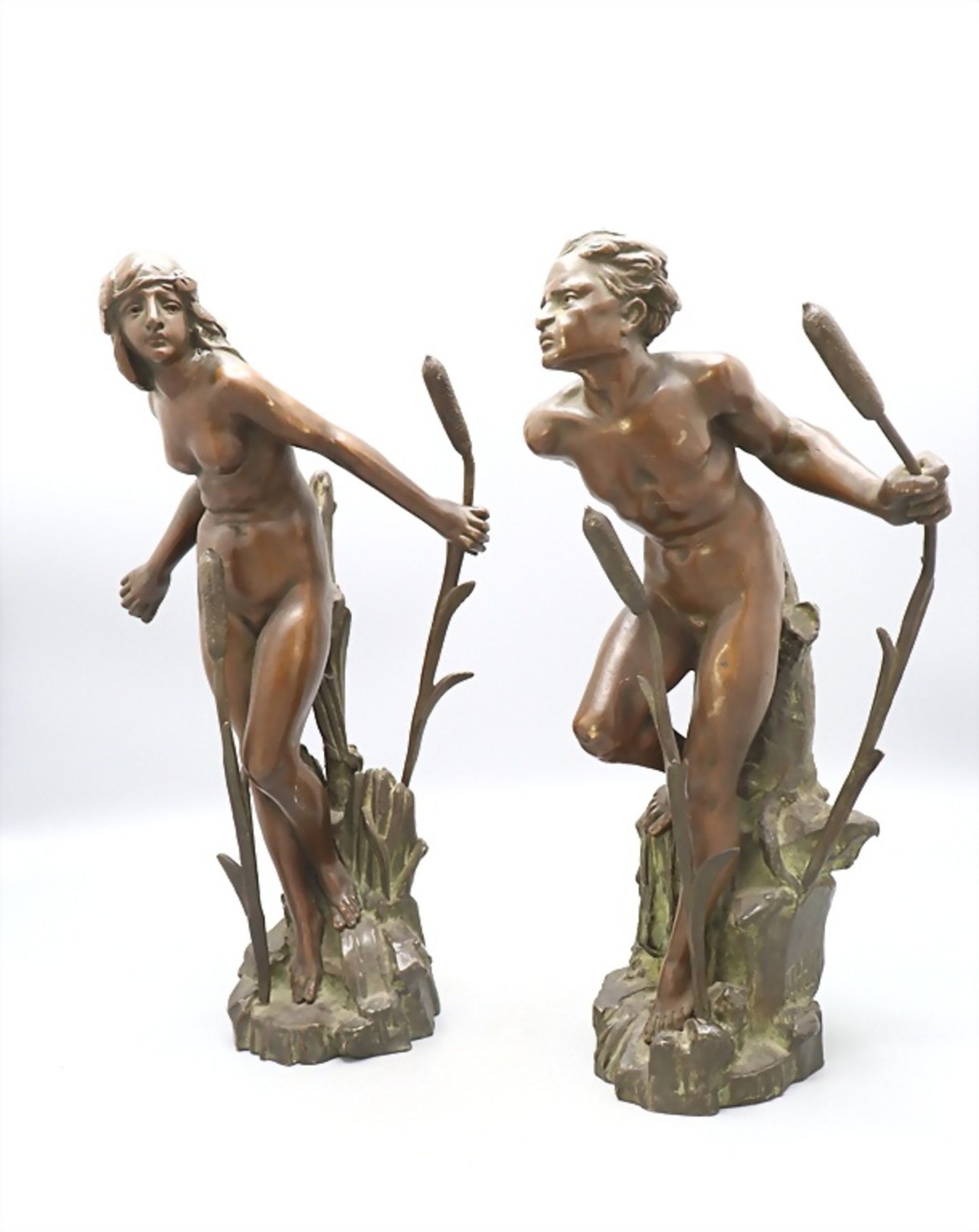 Germain Thill (tätig im 19. Jh.), Figurenpaar 'Im Schilf' / A pair of figures 'In the reeds', ...