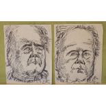 Französische Künstlerin, zwei Zeichnungen 'Männerkopf' / Two drawings 'head of a man', 1969