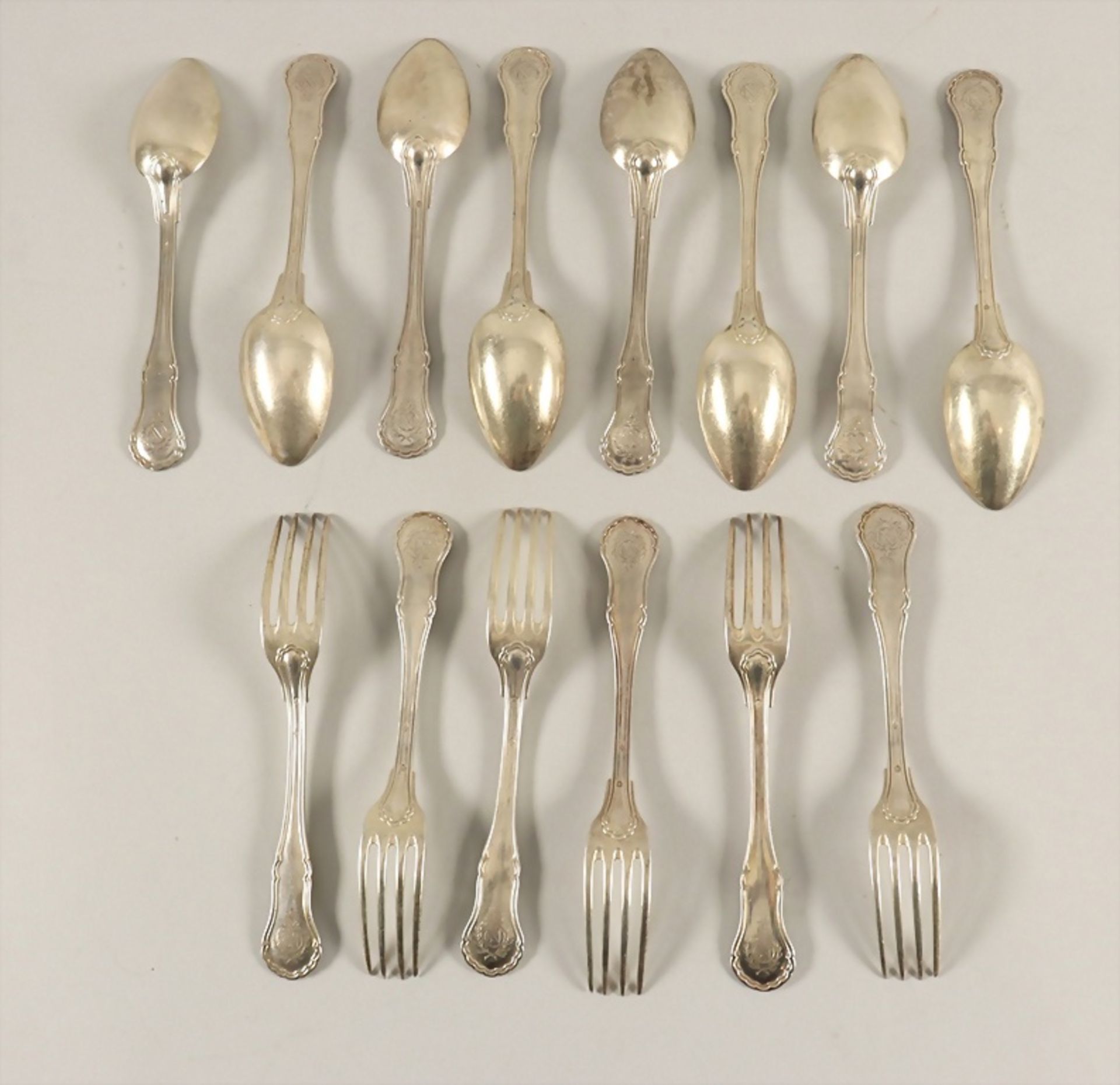 14 Teile Silberbesteck / 14 pieces of silver cutlery, Guillaume Deniere (Deninger), Paris, ... - Bild 2 aus 6