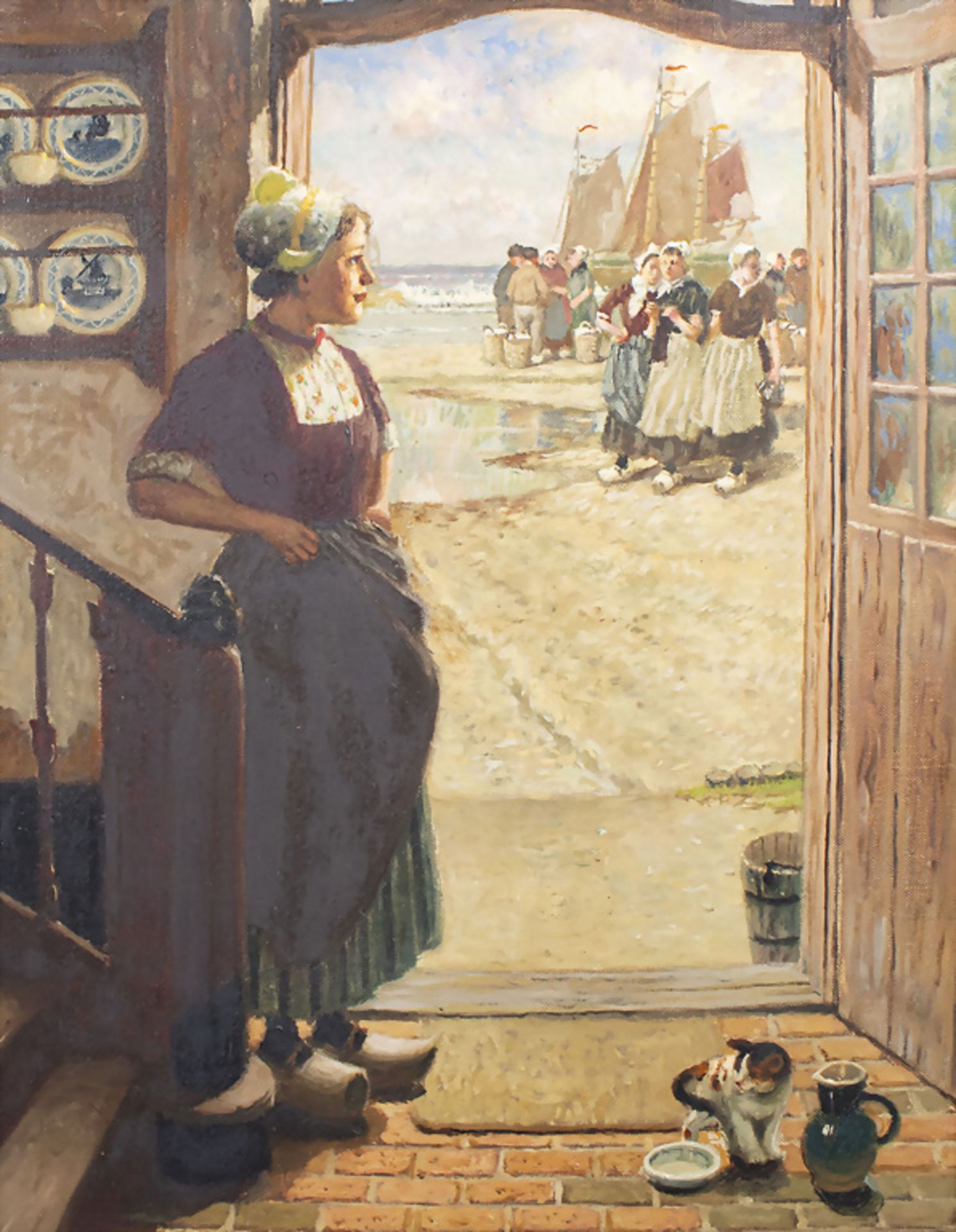 Peter PULM (1882-1960), 'Junge Fischersfrau mit Kätzchen' / 'A young fisherman's wife with kitten