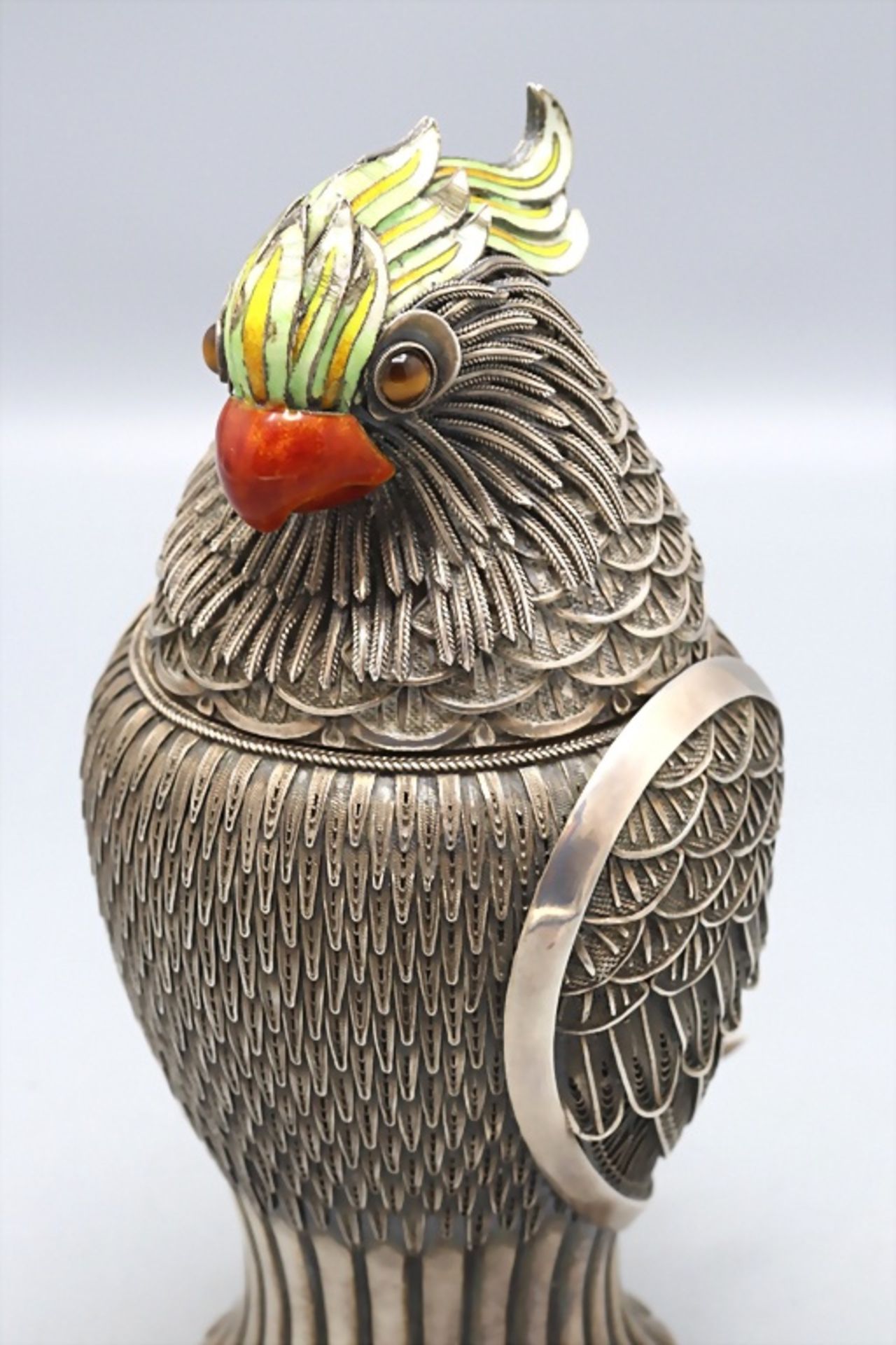 Deckeldose 'Papagei' / A silver lidded box 'Parrot' - Image 3 of 10