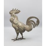 Große versilberte Skulptur eines Hahns / A plated sculpture of a rooster, 19. Jh.