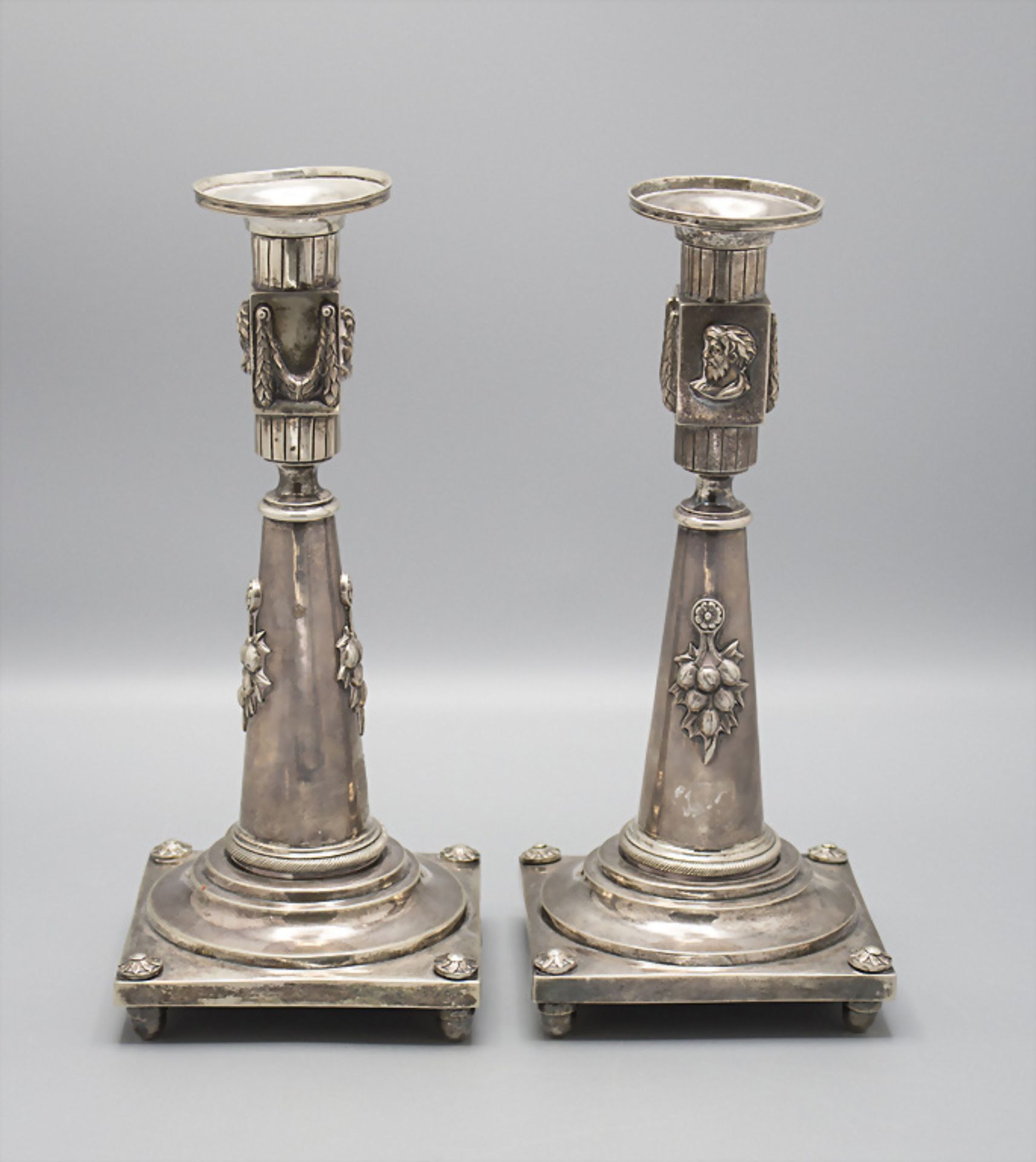 Paar Klassizismus Leuchter / A pair of Classicism silver candlesticks, Johann Gottlieb Biller, ...